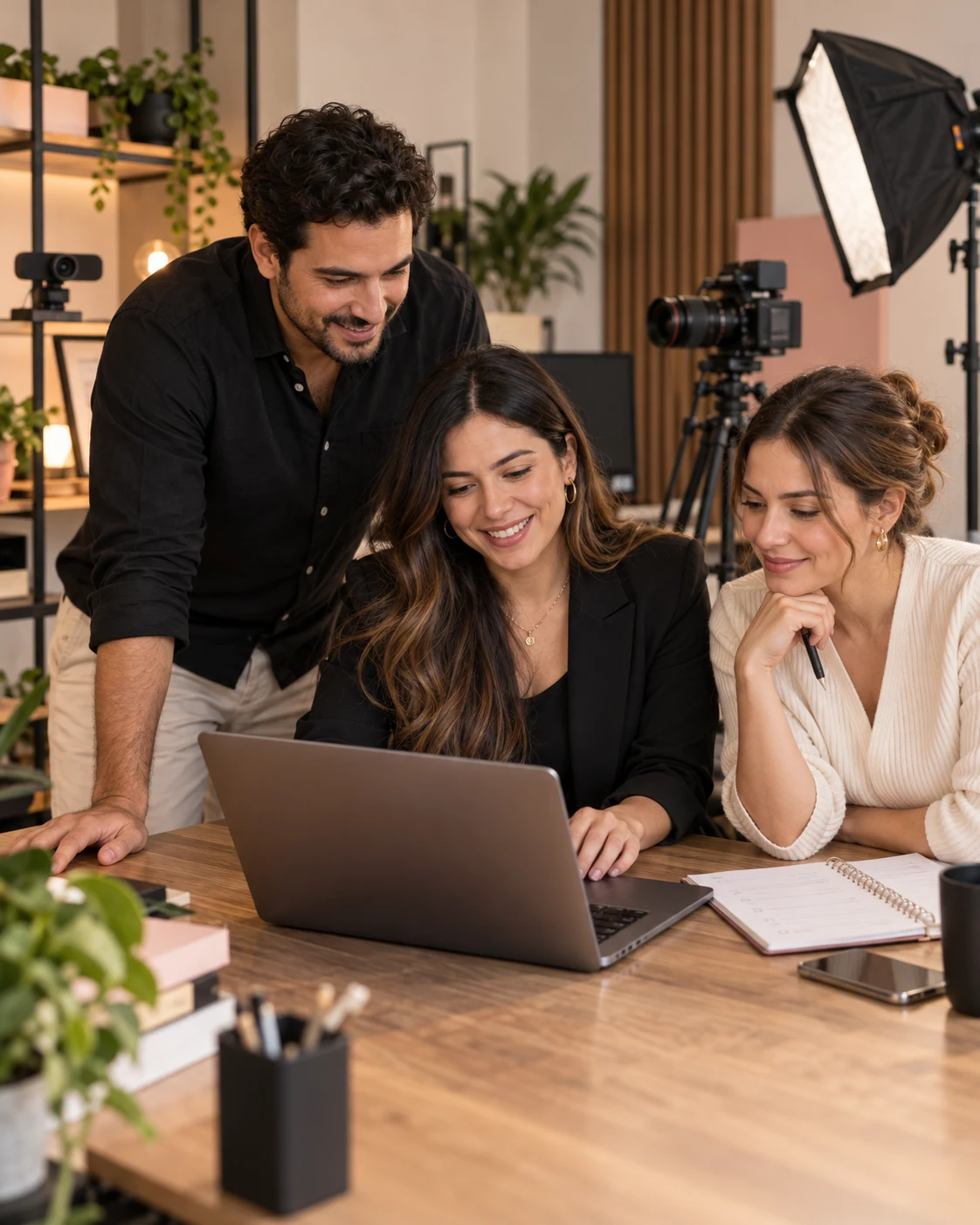 Representación de un equipo colaborando en un estudio de transmisión